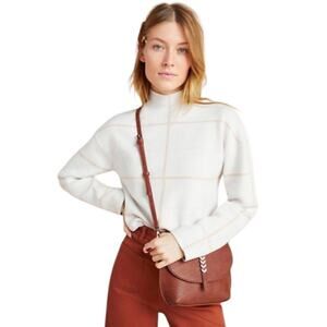 Anthropologie Cream Windowpane Plaid Ivanna Knit Mock Neck Sweater